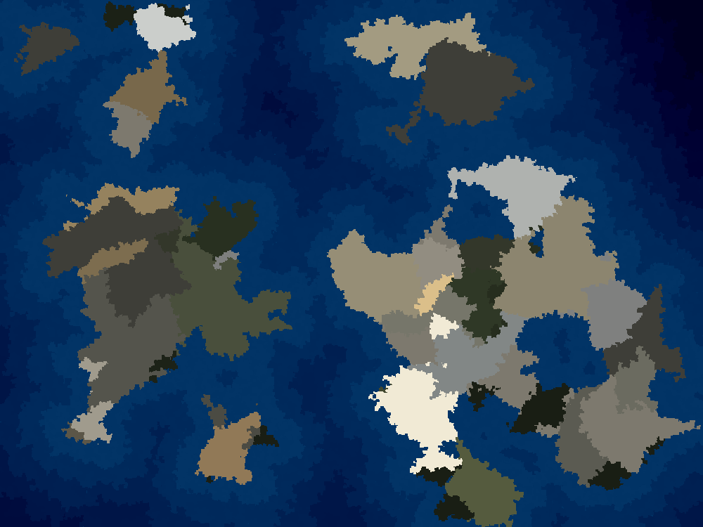 A normally colored pixelated continent map